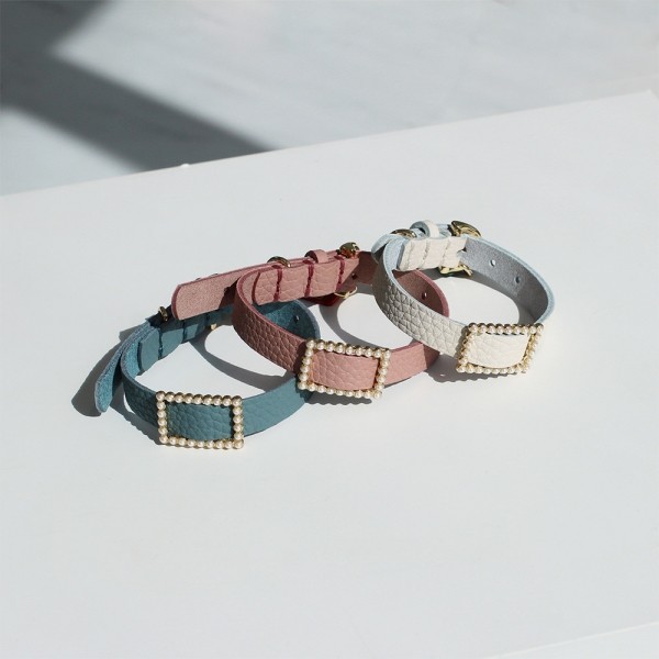 페오펫몰,스퀘어 진주 목줄 화이트