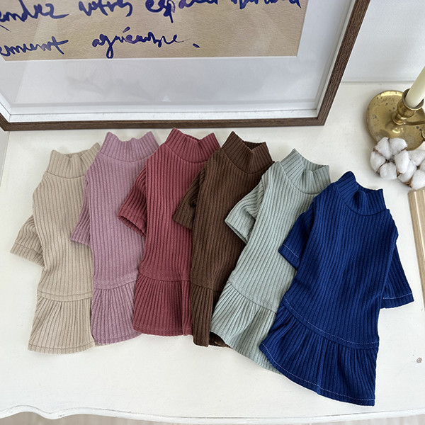 페오펫몰,바나나 골지 폴라 원피스(S-2XL) 기모 강아지옷 반려견옷 겨울