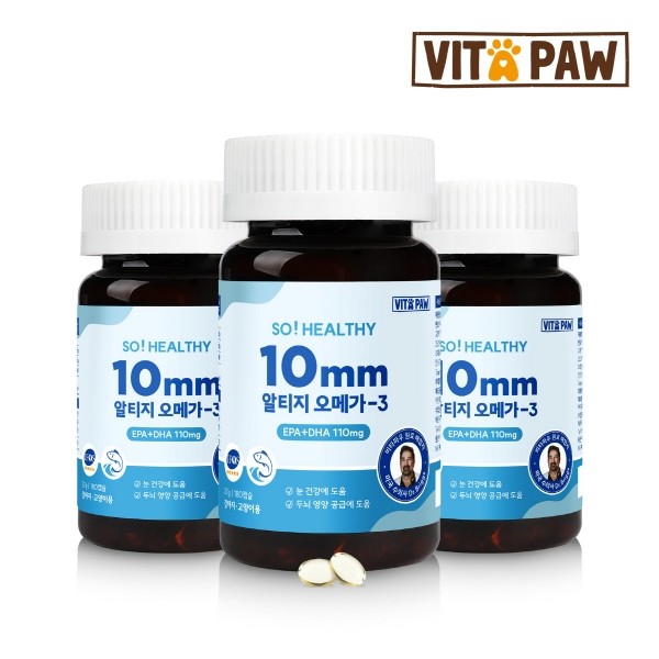 페오펫몰,[3통] 비타파우 쏘헬시 10mm 알티지 애견 오메가3 (180캡슐) 강아지 고양이 영양제 [최저가]