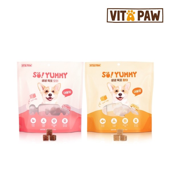 페오펫몰,[유통기한 25년 8월][2종세트] 비타파우 쏘야미 생생 육포 강아지간식 오리 600g + 황태 600g