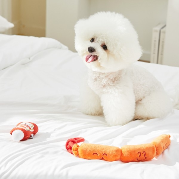 페오펫몰,펫토리아 강아지 터그놀이 장난감 소시지와 케찹 세트