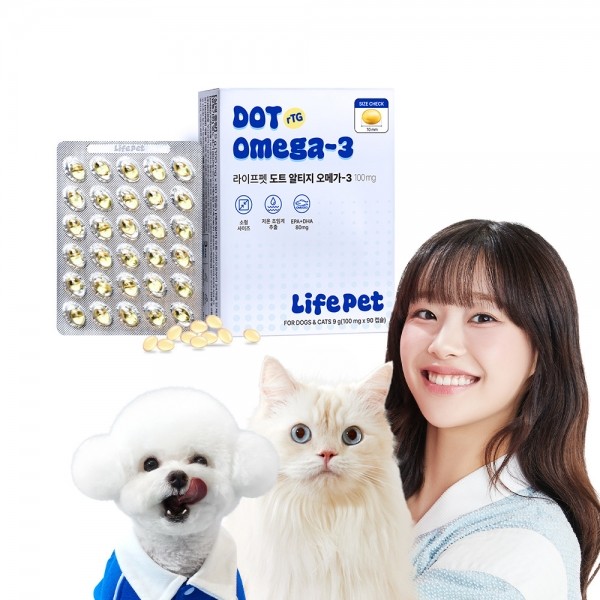 [따스한특가]라이프펫 강아지 고양이 도트 알티지 오메가3 100mg 90캡슐