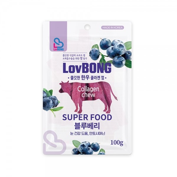 페오펫몰,러봉 쫄깃한 한우 콜라겐껌 블루베리 100g