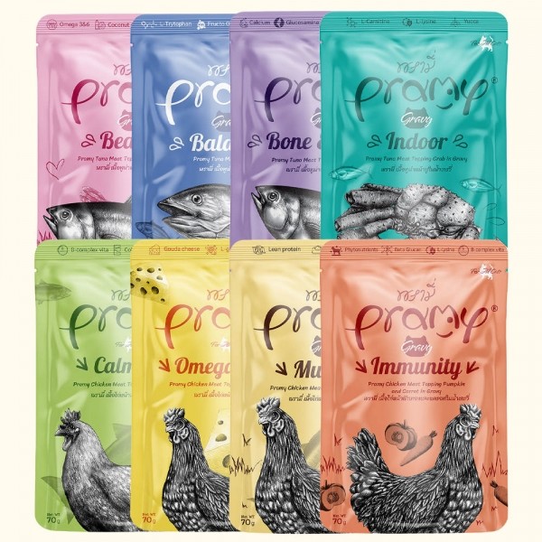 페오펫몰,프라미 습식 파우치 간식 오메가플러스 치킨치즈젤리 70g