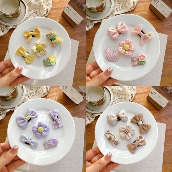 크레용펫 플라워 리본 머리핀 5종 세트 (4color)