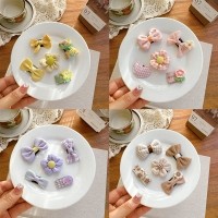 크레용펫 플라워 리본 머리핀 5종 세트 (4color)