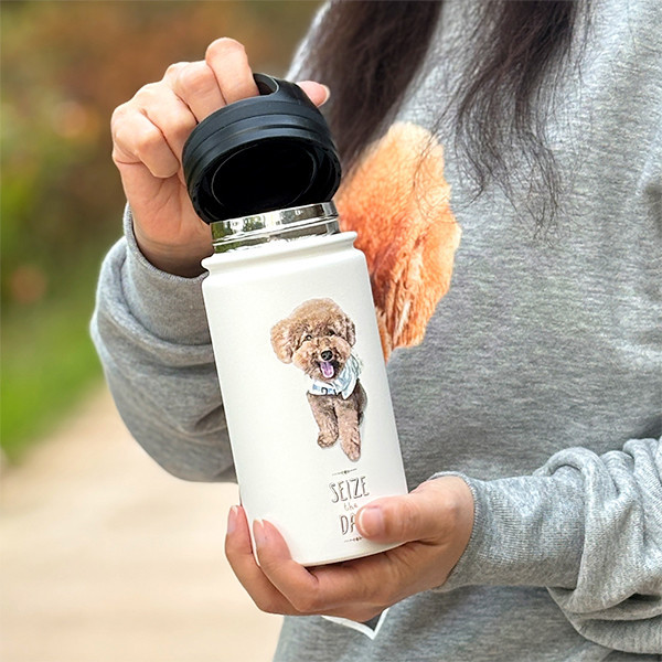 페오펫몰,반려동물 강아지 고양이 사진 그림 커스텀 주문제작 라운드 핸들 보틀 (350ml)