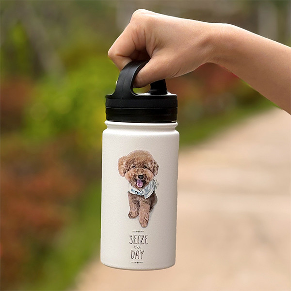 페오펫몰,반려동물 강아지 고양이 사진 그림 커스텀 주문제작 라운드 핸들 보틀 (350ml)