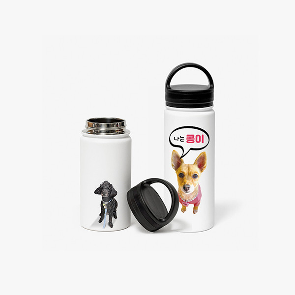 페오펫몰,반려동물 강아지 고양이 사진 그림 커스텀 주문제작 라운드 핸들 보틀 (530ml)