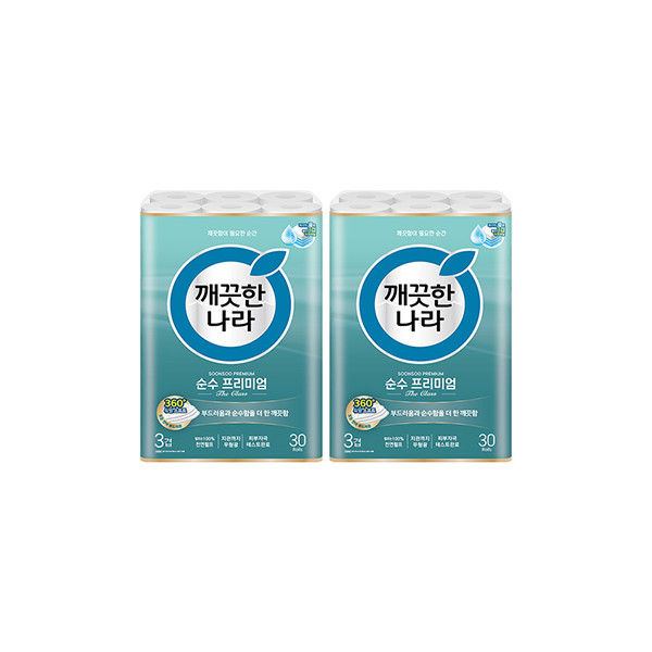 페오펫몰,[따스한특가][반려인혜택]깨끗한나라 롤티슈 순수프리미엄 더클래스 30m 30롤 2개