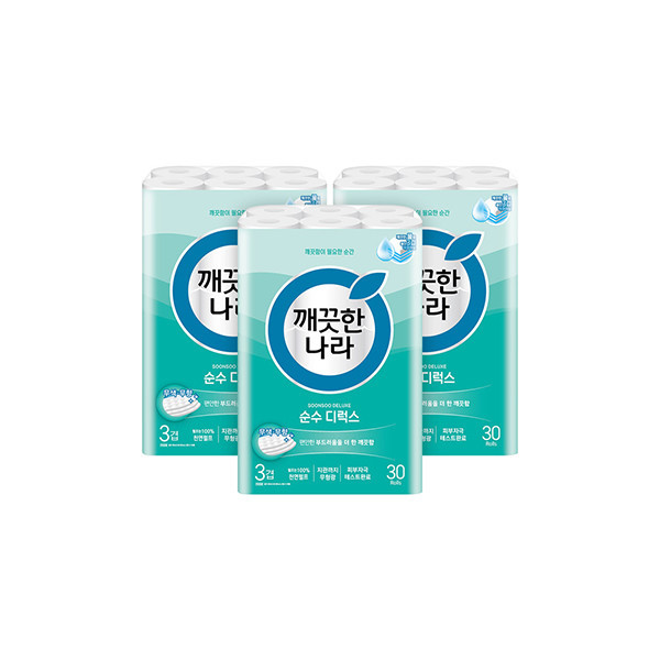 페오펫몰,[반려인혜택]깨끗한나라 롤티슈 순수 디럭스 30m 30롤 3개