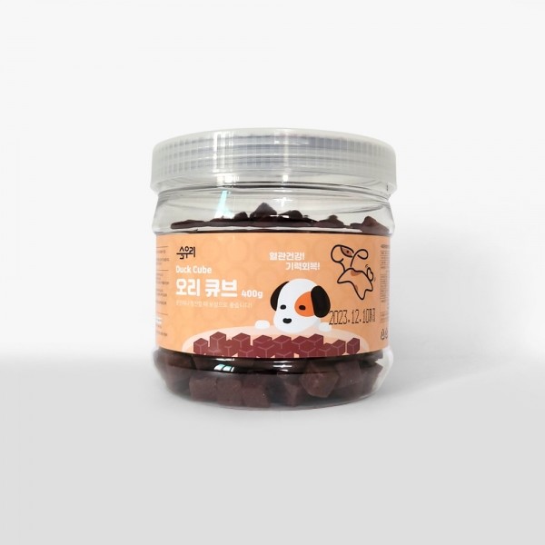 페오펫몰,순우리 강아지 놀이, 훈련용 말랑말랑 소프트 큐브타입 오리간식 400g