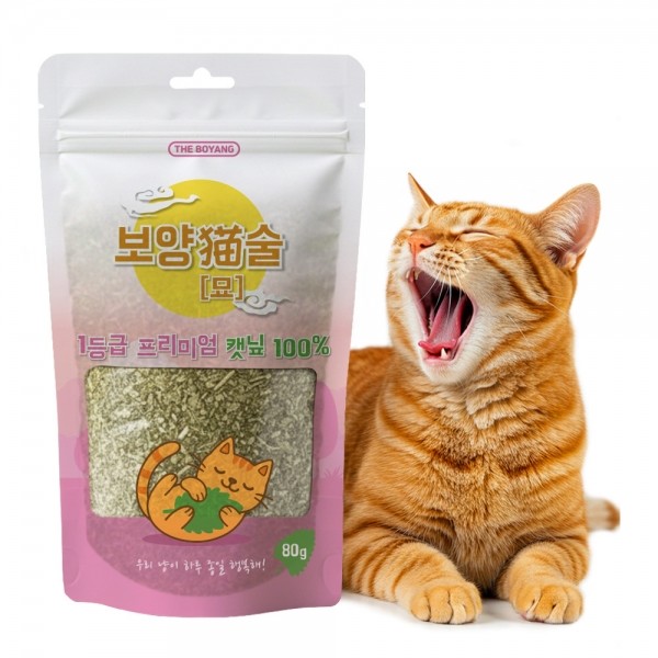 [댕캉스특가]더보양 보양묘술 고양이 자연 건조 캣닢 가루 고양이풀 개박하 캣그라스 캣잎, 80g