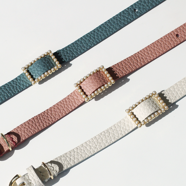 페오펫몰,스퀘어 진주 목줄 로즈 핑크