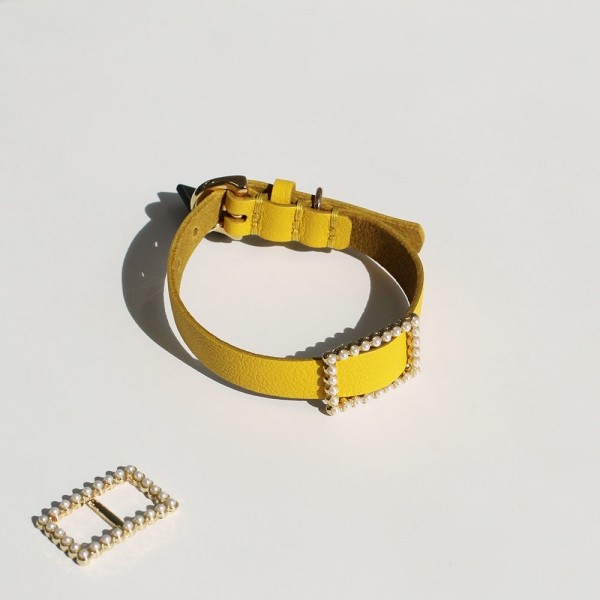 페오펫몰,스퀘어 진주 목줄 옐로우