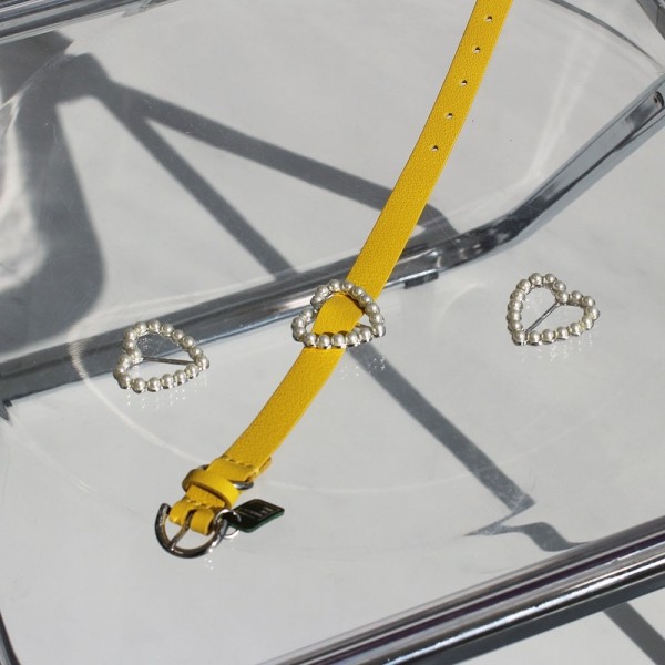 페오펫몰,[댕보양특가] 하트 진주 목줄 옐로우