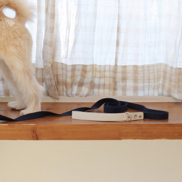 페오펫몰,[댕보양특가] 러닝 메이트 레더&웨빙 리드줄 화이트/네이비