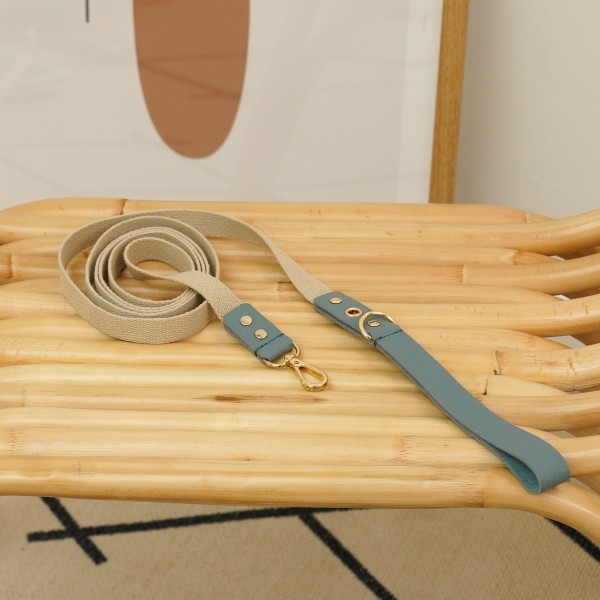 페오펫몰,[댕보양특가] 러닝 메이트 레더&웨빙 리드줄 인디안 블루/아이보리