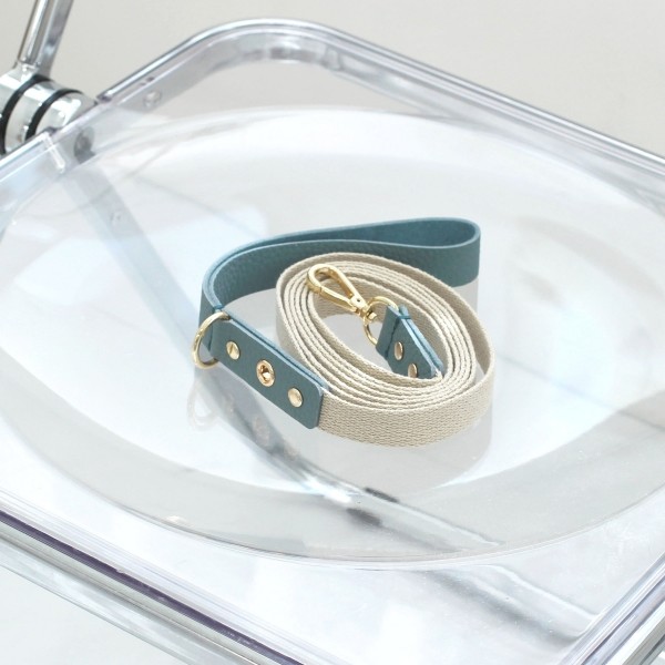 페오펫몰,[댕보양특가] 러닝 메이트 레더&웨빙 리드줄 인디안 블루/아이보리