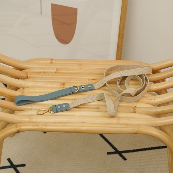 페오펫몰,[댕보양특가] 러닝 메이트 레더&웨빙 리드줄 인디안 블루/아이보리