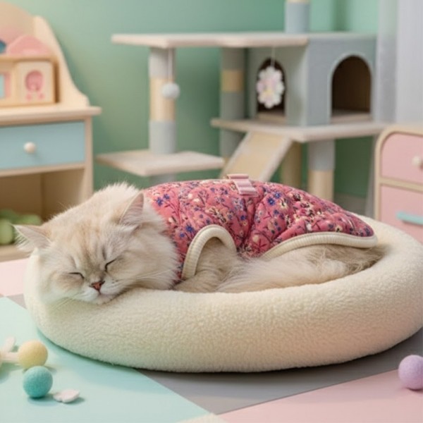 페오펫몰,[예보들][꽃길특가] 하네스 필요없는 강아지 누빔 조끼 강아지 패딩 조끼 하네스 일체형 퀼팅 겨울 옷 누빔 산책용 꽃무늬 소형견 중형견