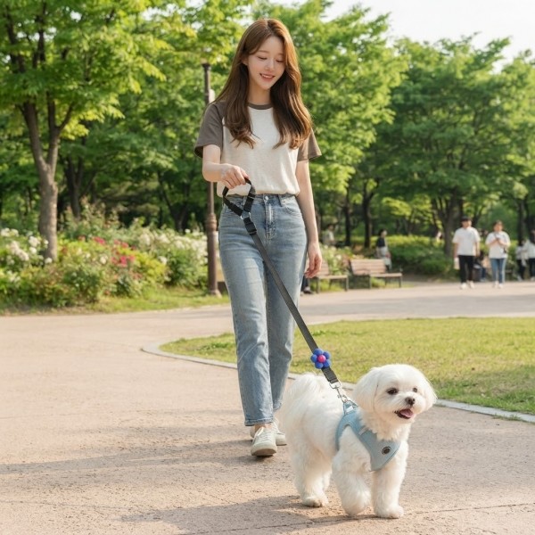 페오펫몰,[예보들] 프리미엄 플라워 2-in-1 강아지 차량용 안전벨트 및 산책 리드줄 세트