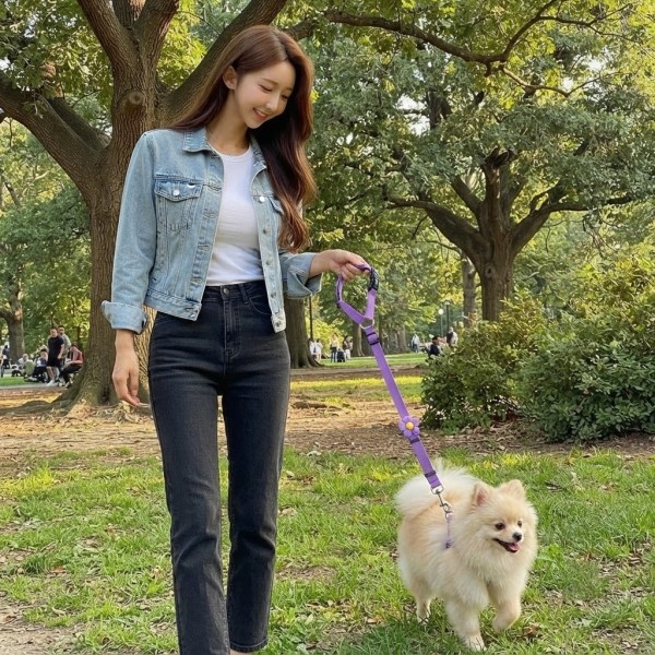 페오펫몰,[예보들] 프리미엄 플라워 2-in-1 강아지 차량용 안전벨트 및 산책 리드줄 세트