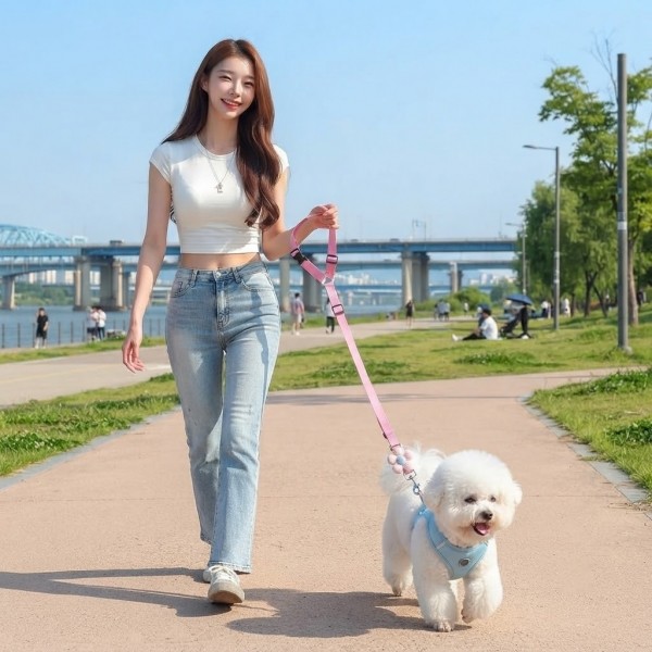 페오펫몰,[예보들] 프리미엄 플라워 2-in-1 강아지 차량용 안전벨트 및 산책 리드줄 세트