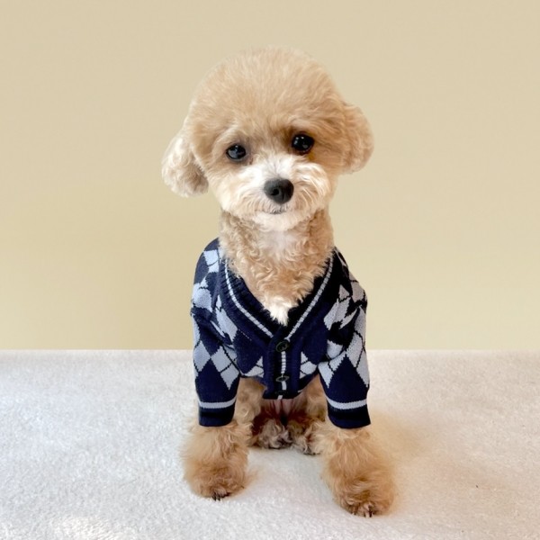 페오펫몰,[보름달특가] 그루밍독 반려동물 아가일 니트 가디건 S-2XL, 3 colors