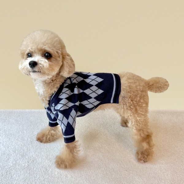 페오펫몰,[보름달특가] 그루밍독 반려동물 아가일 니트 가디건 S-2XL, 3 colors