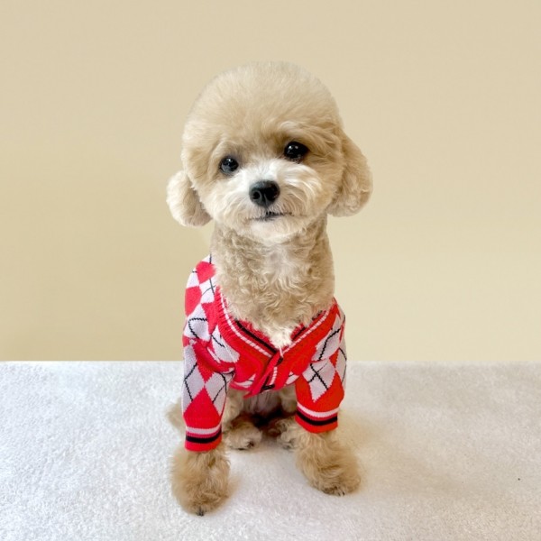 페오펫몰,[보름달특가] 그루밍독 반려동물 아가일 니트 가디건 S-2XL, 3 colors