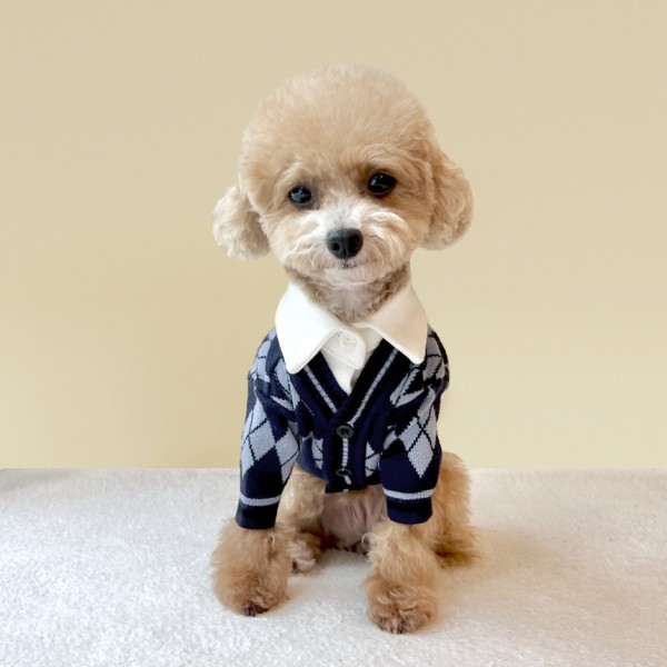 페오펫몰,[보름달특가] 그루밍독 반려동물 아가일 니트 가디건 S-2XL, 3 colors