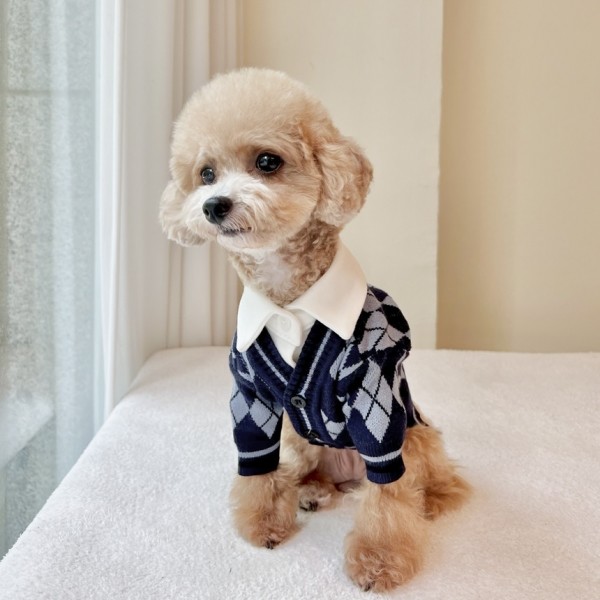 페오펫몰,[보름달특가] 그루밍독 반려동물 아가일 니트 가디건 S-2XL, 3 colors