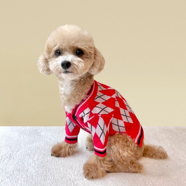 페오펫몰,[보름달특가] 그루밍독 반려동물 아가일 니트 가디건 S-2XL, 3 colors
