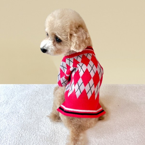 페오펫몰,[보름달특가] 그루밍독 반려동물 아가일 니트 가디건 S-2XL, 3 colors