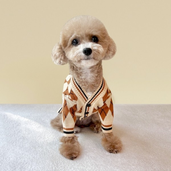 페오펫몰,[보름달특가] 그루밍독 반려동물 아가일 니트 가디건 S-2XL, 3 colors