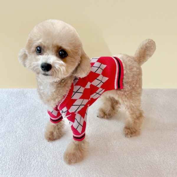 페오펫몰,[보름달특가] 그루밍독 반려동물 아가일 니트 가디건 S-2XL, 3 colors