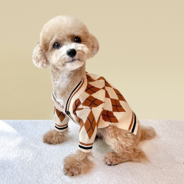 페오펫몰,[보름달특가] 그루밍독 반려동물 아가일 니트 가디건 S-2XL, 3 colors