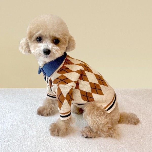 페오펫몰,[보름달특가] 그루밍독 반려동물 아가일 니트 가디건 S-2XL, 3 colors