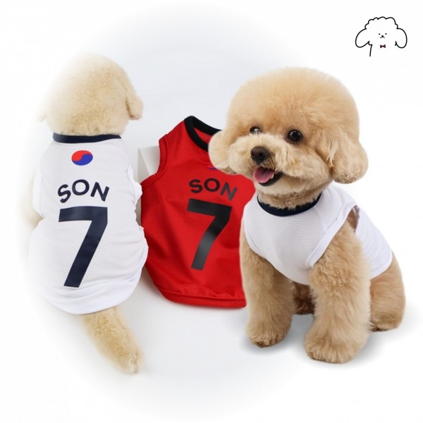 페오펫몰,그루밍독 반려동물 축구 유니폼 쿨에버원단 태극싸커 민소매 나시 티셔츠 S-2XL, 2 colors