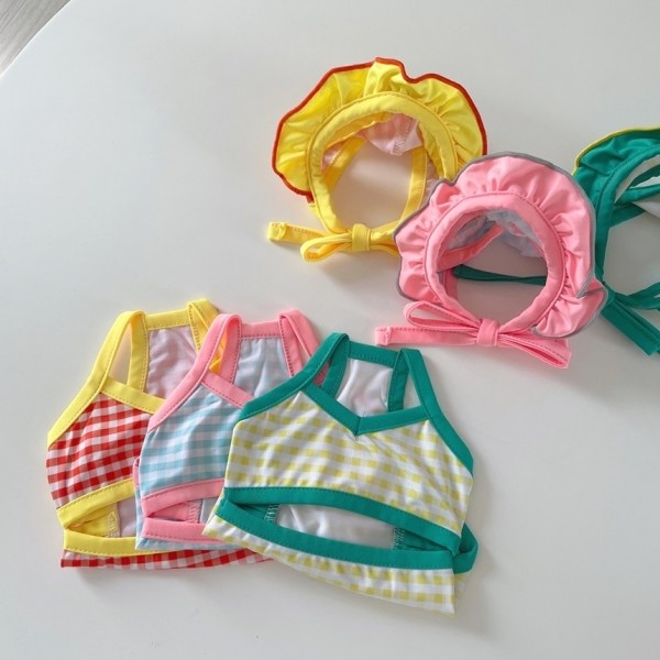 페오펫몰,그루밍독 반려동물 체크 댕키니 수영복 S-2XL, 3colors