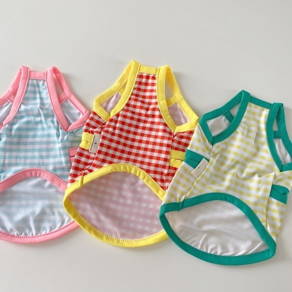 페오펫몰,그루밍독 반려동물 체크 댕키니 수영복 S-2XL, 3colors