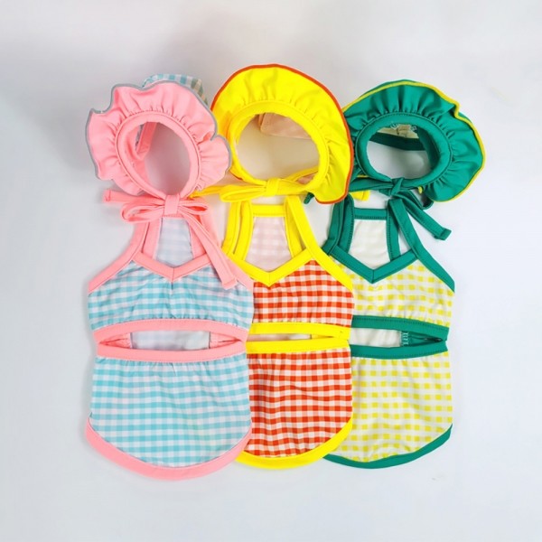 페오펫몰,그루밍독 반려동물 체크 댕키니 수영복 S-2XL, 3colors