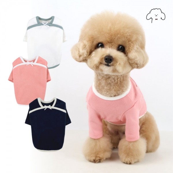 페오펫몰,그루밍독 반려동물 심플리본 컬러배색 티셔츠 S-2XL, 3colors