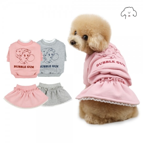 그루밍독 반려동물 순면 풍선껌 맨투맨/치마 S-2XL, 2colors