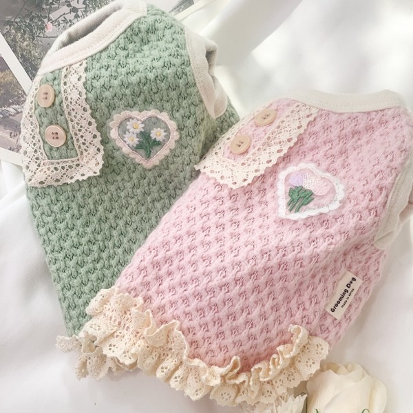 페오펫몰,그루밍독 반려동물 트리플 플라워 간절기 니트 S-2XL, 2colors