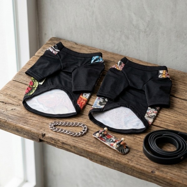 페오펫몰,반려동물 힙합 쿨에버 티셔츠 이레즈미 문신 그래피티 패턴 S-2XL, 2colors