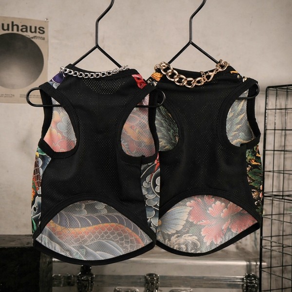 페오펫몰,댕냥이 힙합 쿨 나시 이레즈미 패션문신 민소매 티셔츠 S-2XL, 2colors