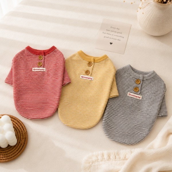 페오펫몰,그루밍독 가을옷 우드 버튼 티셔츠 S-2XL, 3 colors