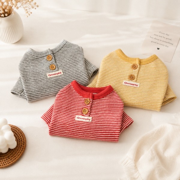 페오펫몰,그루밍독 가을옷 우드 버튼 티셔츠 S-2XL, 3 colors